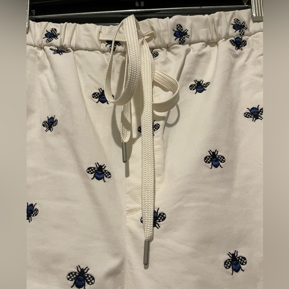 Anthropologie White Drawstring Pants with Embroidered Bees Size L Gently Worn - Picture 3 of 8